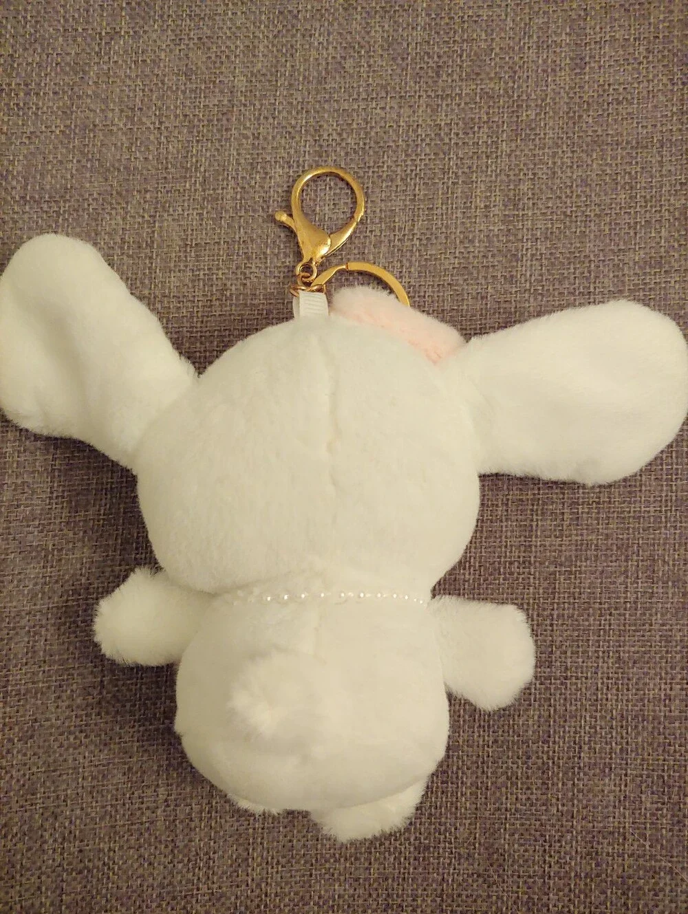 Cute White Plush Bunny Keychain with Pink Heart